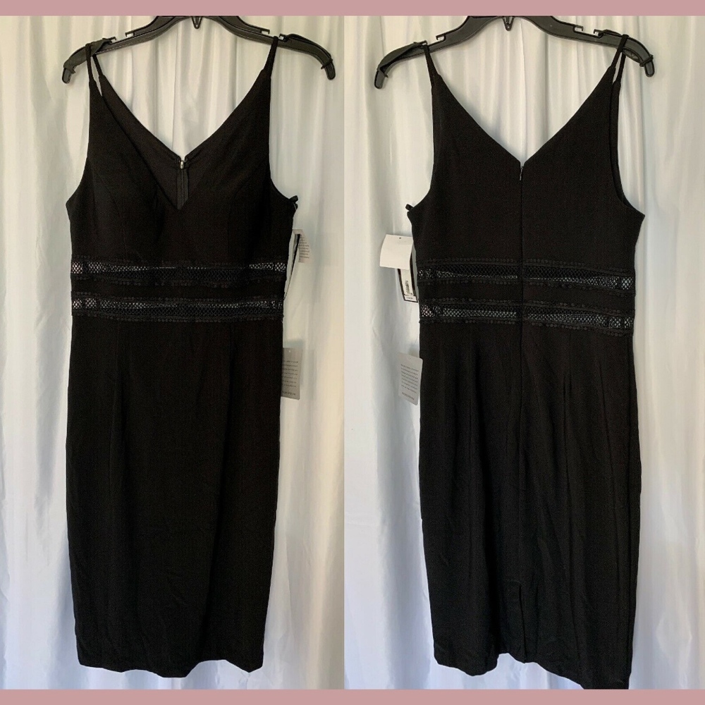 NEW XSCAPE‎ Jersey Crochet Midi Dress in Black [SZ 12 ]